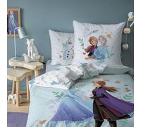 Disney Home Frozen Parure de lit imprimée La Reine des Neiges 2 Sisters | 100% Coton | Oeko-TEX | Housse de Couette 1 Personne Fille 140x200 cm + Taie d'oreiller 63x63 cm | Bleu