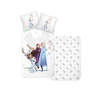 Disney Home Frozen Parure de lit réversible pour Enfant 135 x 200 cm, taie d'oreiller 80 x 80 cm, 2 pièces Elsa, Anna, Kristoff et Olaf Doux et agréable sur la Peau, 100% Coton renforcé Super Doux