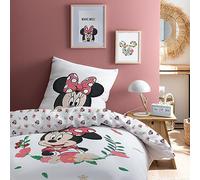 Disney Home Minnie Flower Parure de lit 100% Coton - Licence Officielle | Housse de Couette 140x200 cm + 1 taie 63x63 cm | Fermeture avec rabat | Chambre enfant, lit 1 place | Certification Oeko-Tex
