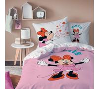 Disney Home Minnie Happy Parure de lit 100% Coton - Licence Officielle | Housse de Couette 140x200 cm + 1 taie 63x63 cm | Fermeture avec rabat | Chambre enfant, lit 1 place | Certification Oeko-Tex