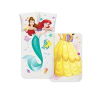 Disney Home Princess Parure de lit réversible pour Enfant 135x200 cm + taie d'oreiller 80x80 cm, Ariel & Belle, Parure de lit 2 pièces Princess en Coton renforcé Super Doux et agréable sur la Peau