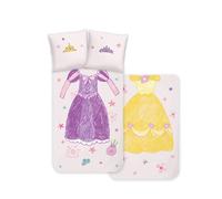Disney Home Princess Parure de lit réversible Princesses Belle et Raiponce - 100% Coton renforcé/très Doux - Housse de Couette 140x200 cm taie d'oreiller 65x65 cm