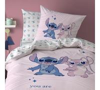 Disney Home Stitch Amour Parure de lit 100% Coton - Licence Officielle | Housse de Couette 140x200 cm + 1 taie 63x63 cm | Fermeture boutons | Chambre enfant, lit 1 place | Certification Oeko-Tex