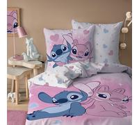 Disney Home Stitch Bisous Parure de lit 100% Coton - Licence Officielle | Housse de Couette 140x200 cm + 1 taie 63x63 cm | Fermeture boutons | Chambre enfant, lit 1 place | Certification Oeko-Tex