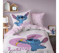 Disney Home Stitch Cupidon Parure de lit Enfant | 100% Coton | Oeko-TEX | Housse de Couette 140x200cm + 1 Taie d'oreiller 63x63cm | Imprimé Fille | Rose (Rose, 140x200+63x63cm)