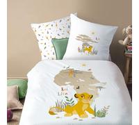 Disney Home The Lion King Brousse Parure de lit Enfant 1 Personne | 100% Coton | Oeko-TEX | Housse de Couette 140x200 cm + Taie d'oreiller 63x63 cm | Imprimé Réversible | Blanc