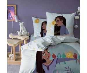 Disney Home Wish Asha Parure de lit imprimée 100% Coton Licence Officielle | Housse de Couette 140x200 cm + 1 taie 63x63 cm | Fermeture boutons | Chambre enfant, lit 1 place | Certification Oeko-Tex