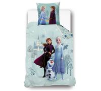DISNEY - Housse de couette Disney Reine des neiges Elsa et Anna - 140x200 cm + 1 taie d'oreiller - 100% Coton - Bleu