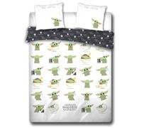 DISNEY Housse de couette et taies 240x220 cm Baby Yoda The Mandalorian Star Wars en coton avec 2 taies d'oreiller 65x65 cm