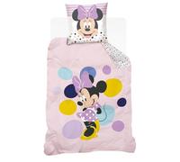 Disney - Housse de Couette Minnie à Pois - 140x200 cm + 1 taie d'oreiller - 100% Coton - Rose