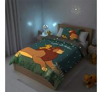 Disney - Housse de Couette Roi Lion Simba et Mufasa - 140x200 cm + 1 taie d'oreiller - Brille dans Le Noir - 100% Coton - Bleu Marine