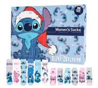 Disney Lilo & Stitch Calendrier de l'Avent avec 12 paires de chaussettes Taille 35-41 pour femme Calendrier de Noël avec baskets et chaussettes longues