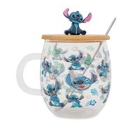 Disney Lilo & Stitch Expressions Tasse en verre avec couvercle et cuillère Capacité 500 ml