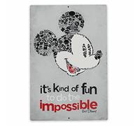 Disney Mickey Mouse Do the Impossible Plaque en métal en relief - Décoration murale vintage Mickey Mouse avec citation inspirante de Walt Disney