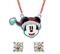 DISNEY Mickey Mouse SH00647RL Ensemble pendentif de Noël et clous en pierre transparente Rouge/blanc/noir, taille unique, Laiton