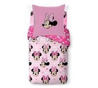 Disney Minnie Mouse Cœurs et Amour, Parure de lit enfant 140x200 cm, 100% Coton, lit 1 personne - Comprend 1 housse de couette 140x200 cm, 1 drap housse 90x200 cm, & 1 taie d'oreiller 80x80 cm