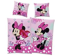 Disney Minnie Mouse Parure de lit réversible en flanelle pour enfant Motif cœur Rose 135 x 200 cm + 80 x 80 cm avec fermeture éclair YKK 100 % coton flanelle Minnie Mouse Disney Mickey Mouse Sweet