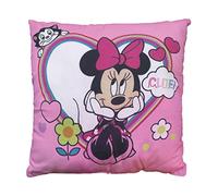 DISNEY MINNIE SHOPPING Coussin double face 40x40 cm | Enveloppe 100% Coton | Garnissage 100% Polyester | Imprimé Fille Minnie Mouse | Rose