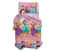 Disney Parure de lit 1 Place, Housse de Couette + taie d'oreiller, Housse de Couette avec taie d'oreiller, Housse de Couette 155 x 200 cm, 100% Coton, Princesses, sans Drap Housse de lit avec Coins