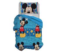 Disney Parure de lit 1 Place, Housse de Couette + taie d'oreiller, Housse de Couette avec taie d'oreiller, Sac 155 x 200 cm, 100% Coton, Mickey Mouse (Pas de Frais de Drap avec Coins)