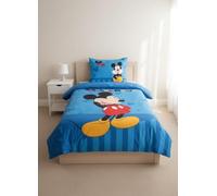 Disney Parure de Lit Mickey Disney, Housse de Couette Réversible avec Taie d'oreiller, 2 Pièces (140x200 cm + 63x63 cm), 1 Personne, 100% Polyester