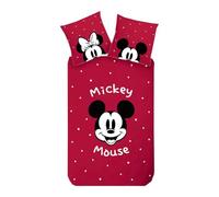 Disney Parure de lit réversible en coton renforcé - 135 x 200 cm - Motif Mickey Mouse Minnie - Avec fermeture éclair réversible - Rouge/blanc