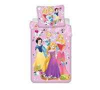 Disney Parure de lit Simple en Coton avec Housse de Couette et taie d'oreiller 1pc Motif Princesses Rose/Multicolore
