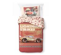 Disney Pixar Cars Parure de Lit Housse de Couette et Taie d'oreiller, Rouge | 137x200/50x70 cm, 2 pièces, Produit officiel, 100% coton, réversible, respirant, fermeture à boutons, chambre enfant, lavable