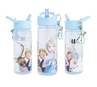 Disney Polar Gear Bouteille d'eau pour enfants avec paille La Reine des Neiges 500 ml - Cadeaux de la Reine des Neiges - Fournitures de rentrée scolaire - Bouteille d'eau pour filles avec breloque