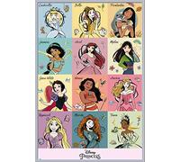 Disney - Princess Brush Strokes - Poster - Dimensions 61 x 91,5 cm + cadre amovible Shinsuke® Maxi Plastique Argenté, Disque acrylique