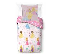 Disney Princess Parure de lit avec housse de couette de 140 x 200 cm et taie d'oreiller de 65 x 65 cm 100 % coton Pour lit simple de 90 x 190 cm à 90 x 200 cm