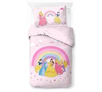 Disney Princess Rainbow 100% Coton Ensemble Housse de Couette Lit Simple - Comprend Une Taie d’Oreiller 50 x 70 cm
