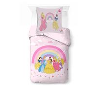 Disney Princesses Parure de Lit Housse de Couette et Taie 1 Personne, Rose | 140x200/65x65 cm, 2 pièces, Produit officiel, 100% coton, réversible, respirant, fermeture à boutons, chambre enfant, lavable