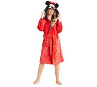 Disney Robe De Chambre en Polaire Femme Minnie Mouse, Peignoir À Capuche En Pilou Pilou, Cadeaux Ados Fille Ou Adulte Taille S, M, L et XL (Rouge, L)