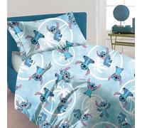 Disney Stich Parure de lit 1 Place en Flanelle de Pur Coton avec Drap Housse + taie d'oreiller
