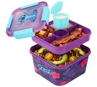 Disney Stitch Bento Lunch Box, 1800 ml Boite Repas avec 3 Compartiments, Conception Sans BPA et Fuite Boite a Salade avec Recipient Sauce, Micro onde Lave Vaisselle, Pour École Travail (Multi Stitch)