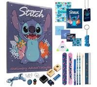 Disney Stitch Calendrier de l'Avent 2026 | Compte à Rebours Noel 24 Surprises Papeterie Original et Accessoires Kawaii Collier Porte-clés Stylo (Bleu Stitch Papeterie)