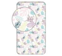 Disney Stitch Drap Housse Stitch Feuilles 90x200+25cm 100% Coton