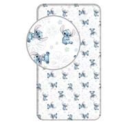 Jerry Fabrics Drap housse Disney Stitch 'Ohana' 90x200 cm 100% coton Blanc