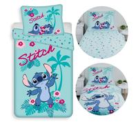 DISNEY Stitch Hawaii RECTO-VERSO, parure de lit enfant en coton avec fermeture éclair, 100% COTON 140x200cm+70x90 cm OEKO-TEX