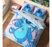 Disney Stitch Housse de Couette et Taie Oreiller Enfant et Ado - Disponible en Taille Simple ou Double (Bleu Stitch Double)