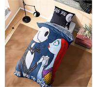 Disney Stitch Housse de Couette et Taie Oreiller Enfant et Ado - Disponible en Taille Simple ou Double (Noir Jack Sally Simple)