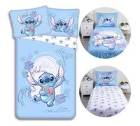 DISNEY Stitch Parure de lit réversible en coton, Housse de couette avec fermeture éclair, 100% coton, 140x200 cm, OEKO-TEX