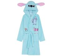 Disney Stitch Robe de Chambre Fille, Peignoir de Bain Enfant avec Capuche et Ceinture - Cadeau Ado et Fille (Bleu, 9-10 Ans)