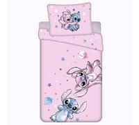 Disney Stitch Rose RÉVERSIBLE, Parure de lit Enfant en Coton avec Fermeture éclair, 100% Coton 140x200 cm + 70x90 cm Oeko-TEX (Formule 11)