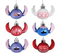 Disney Stitch Set de Boules de Noël, incassables, décorations de Noël en Plastique, Ensemble 6 pièces (F)