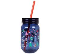 DISNEY Stitch Tasse de Noël avec paille, bocal en plastique à couvercle 450 ml