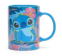 Disney Store Mug officiel Stitch 420 ml Lilo & Stitch | Mug Stitch en grès de 420 ml avec illustration tropicale colorée, passe au micro-ondes et au lave-vaisselle