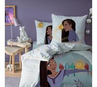 Disney Wish Asha Parure de lit imprimée Enfant | 100% Coton | Oeko-TEX | Housse de Couette 140x200 et taie d'oreiller 63x63 cm | Bleu