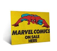 Displate Affiche métallique Marvel Crouching Retro Spider-Man Taille L | Affiche de décoration murale pour chambre à coucher. Fixation magnétique, montage sans outils.